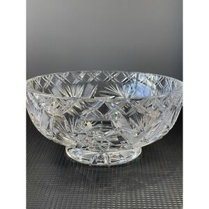CUT CRYSTAL BOWL 8.25" x 4" Footed Centerpiece Cross-Cut Diamond Vintage